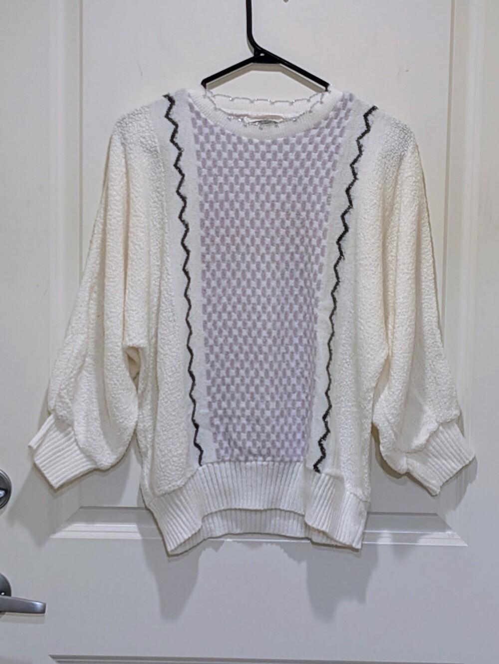 EUC 80s Elegant L Vintage Soft Acrylic Knit Checkerboard Dolman Sleeve Sweater
